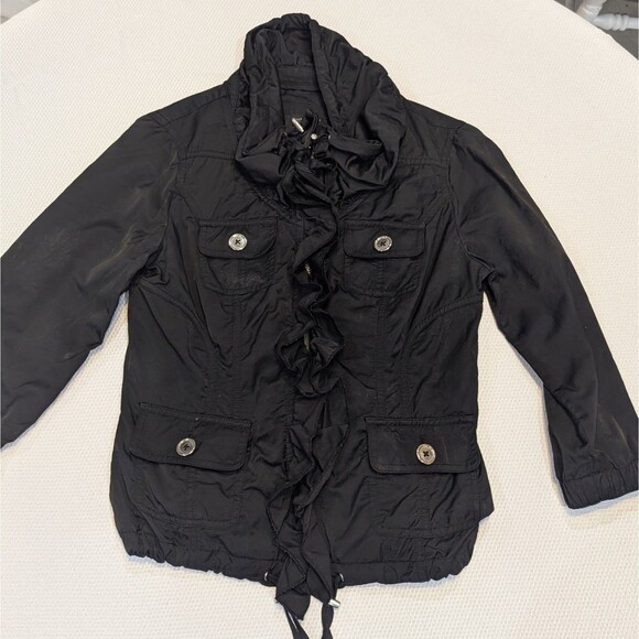White House Black Market Jacket Womens Size 0  Ruffled Collared  Color Black - Picture 2 of 12
